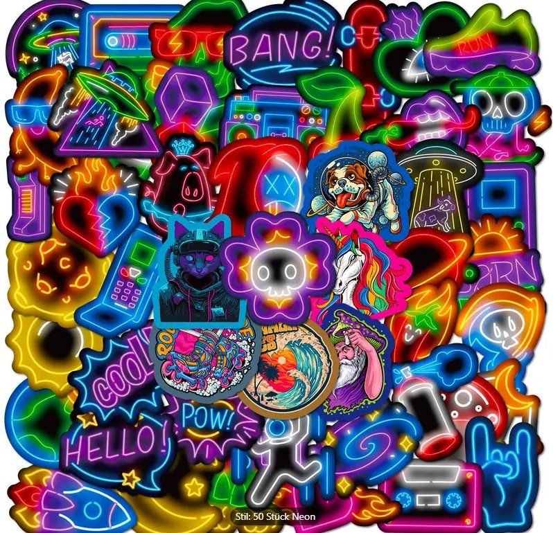 Aufkleber: 50 Neon sticker Aufkleber – Neu und originalverpackt aus Dintikon von Vexi