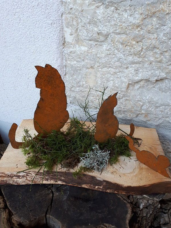 Statuette: Katzen mit Maus aus Rostblech – Nuovo (secondo la descrizione) da Lohn SH venduto da Zwierbel