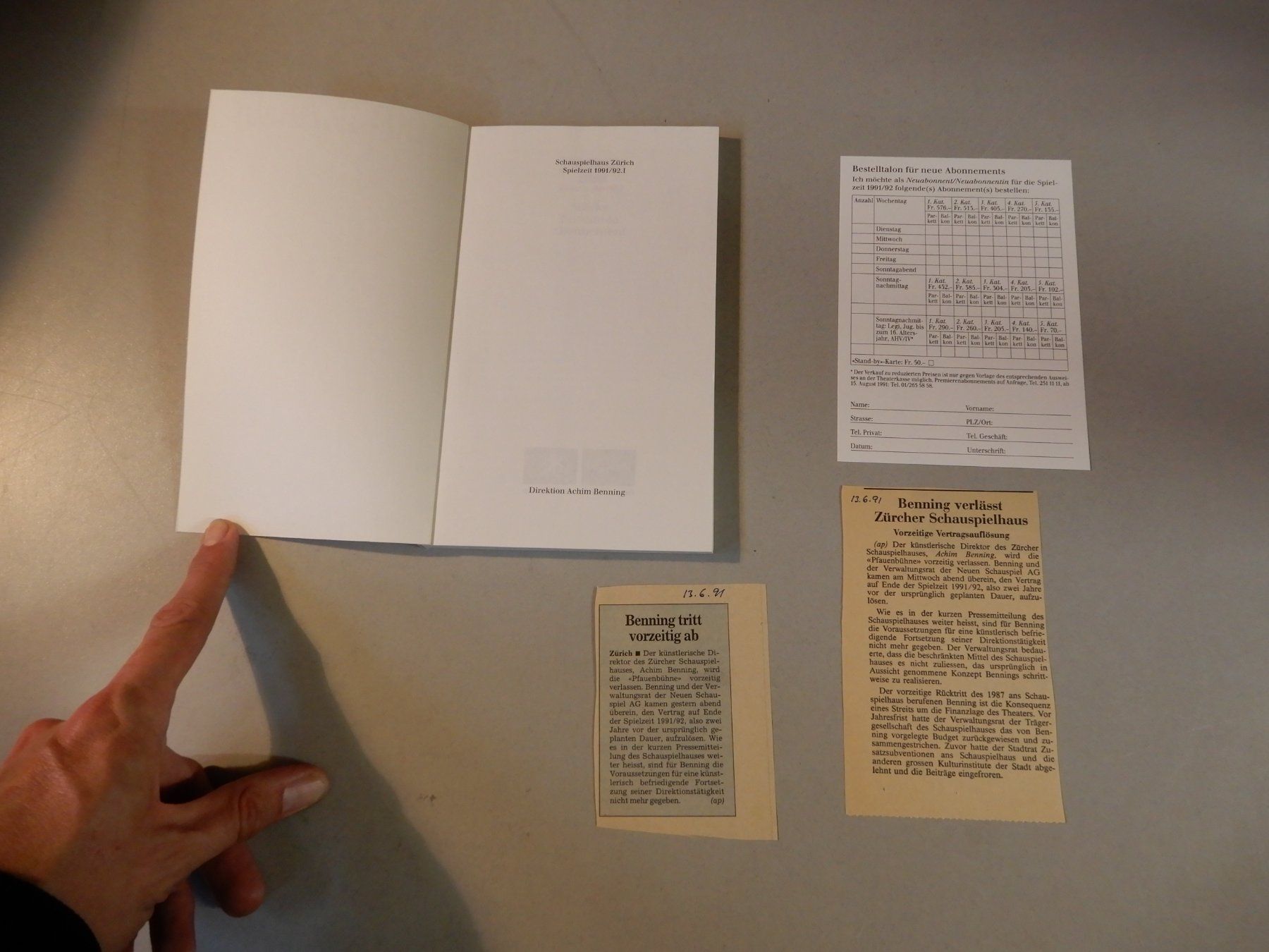 Documenti: Schauspielhaus Zürich Programm 1991/92 Abo – Usato da Erstfeld venduto da Mario_boe0 1