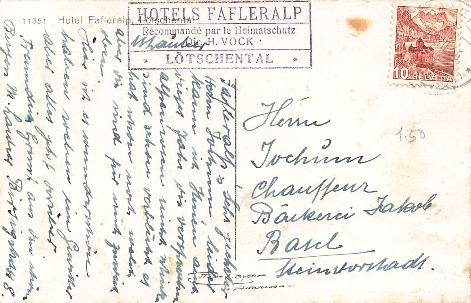 Ansichtskarten: Hotel fafleralp – Gebraucht aus Biasca von Blenio71 1