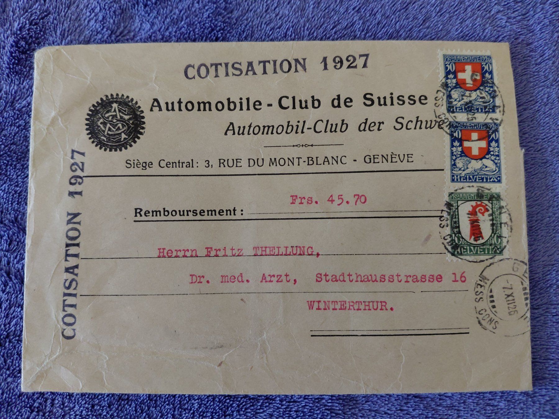 Alle Briefmarken: PJ Brief  1927 – Gebraucht aus Horw von Onurb008