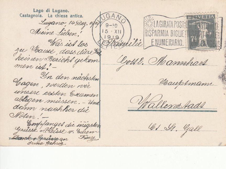 Cartoline postali: Castagnola 1919 – Usato da Bürglen TG venduto da StampGraf 1