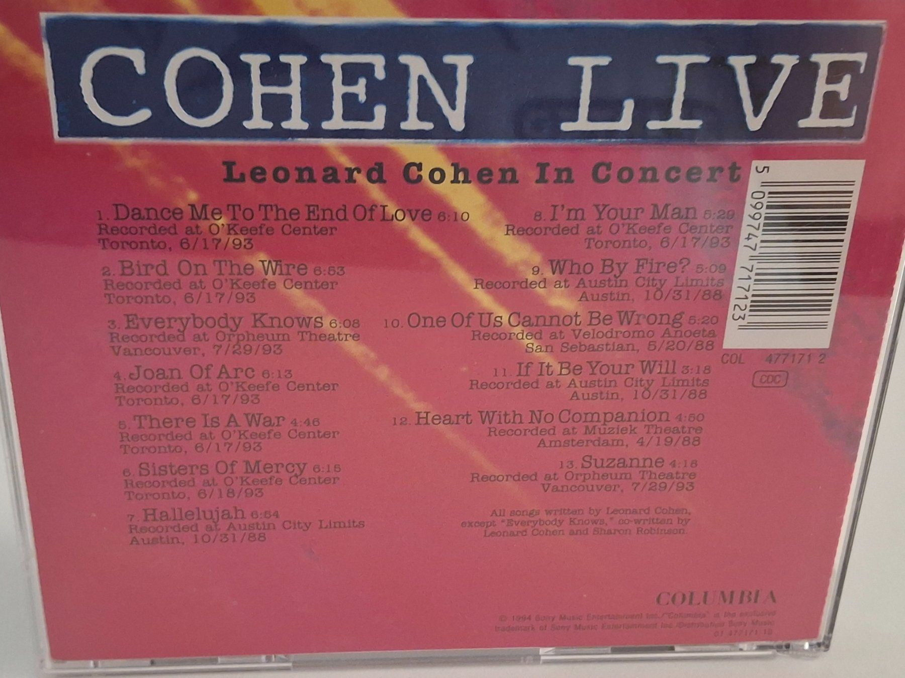 CD: CD Leonard Cohen - Live In Concert – Usato da Aarberg venduto da Jackup1 1