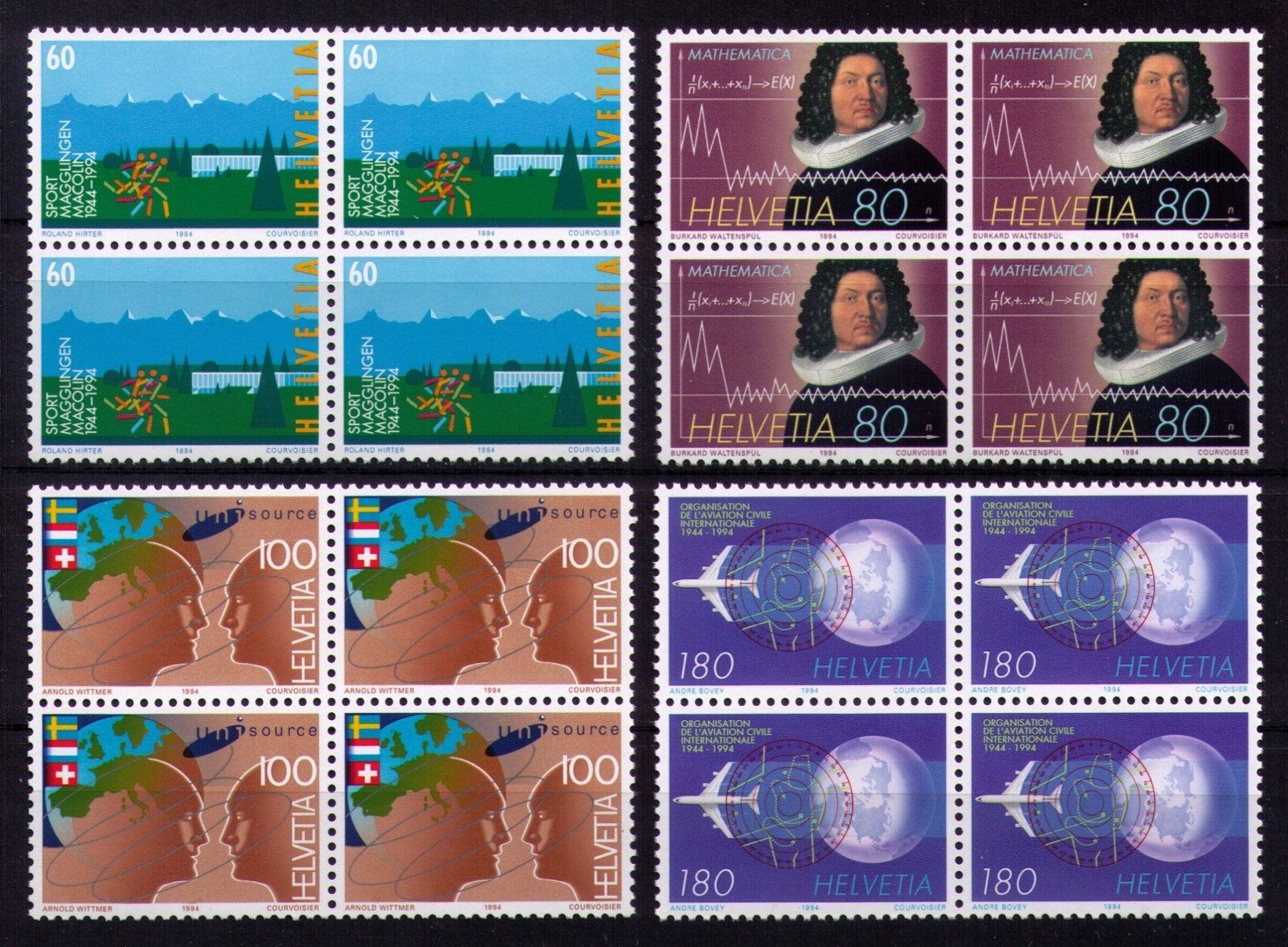 Tutti i francobolli: 1994_856-59_Magglingen_Mathematik_Telecom PTT_Luftfahrt_Vb** – Nuovo (secondo la descrizione) da Marthalen venduto da Ch_quality