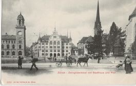 Zürich,Zwinglidenkmal,Pferdekutsche