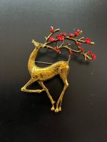 Brosche/ Amulett (2 in 1) Hirsch mit Blumen