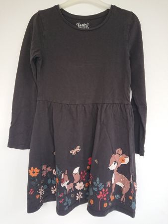 Mädchen Kleid C&A Gr. 128 7-8Y Grau Waldtiere 100% Baumwolle