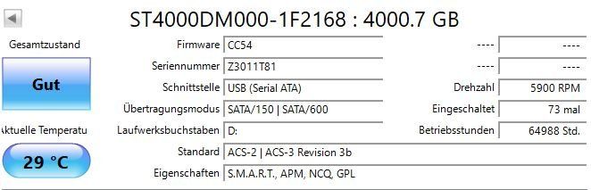 Seagate Harddisks: Festplatte 4TB Seagate HDD SATA – Gebraucht aus Oftringen von elnino22 2