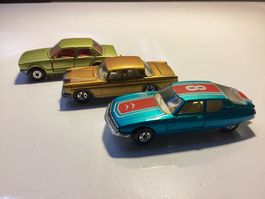 3 Matchbox Autos "CITROEN SM-MERCEDES 300 SE-FORD TAUNUS“neu