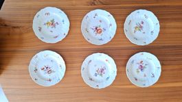 6 Meissen Teller Blumen Knaufschwerter 1850-1924 I. Wahl