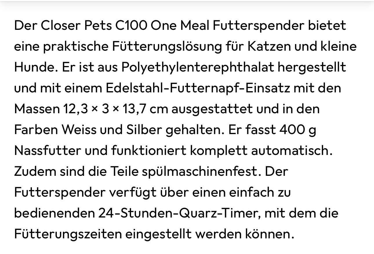 Mangimi: Futterautomat Closer Pets C100 One Meal gebraucht – Usato da Bolligen venduto da Mitica 3