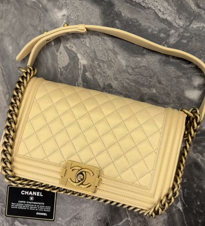 Chanel Gold Leather Bag with Gold Chain