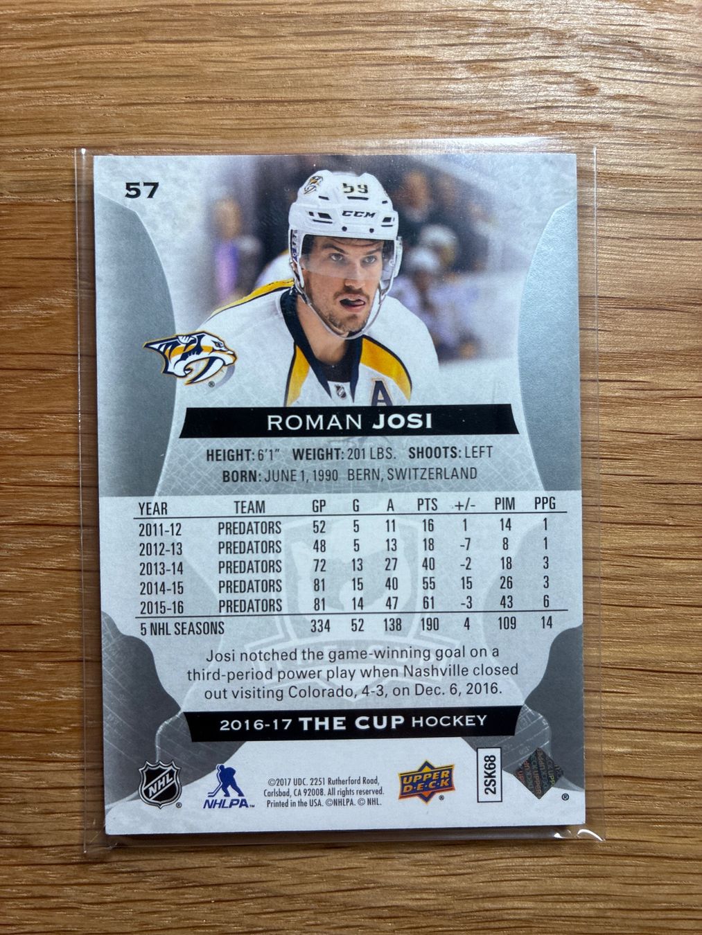 Panini Carte collezionabili: Upper Deck The Cup Roman Josi /249 – Usato da Wangenried venduto da Garagara 1