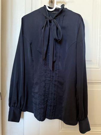 Damen Bluse Sisley Blau-schwarz mit Schleife