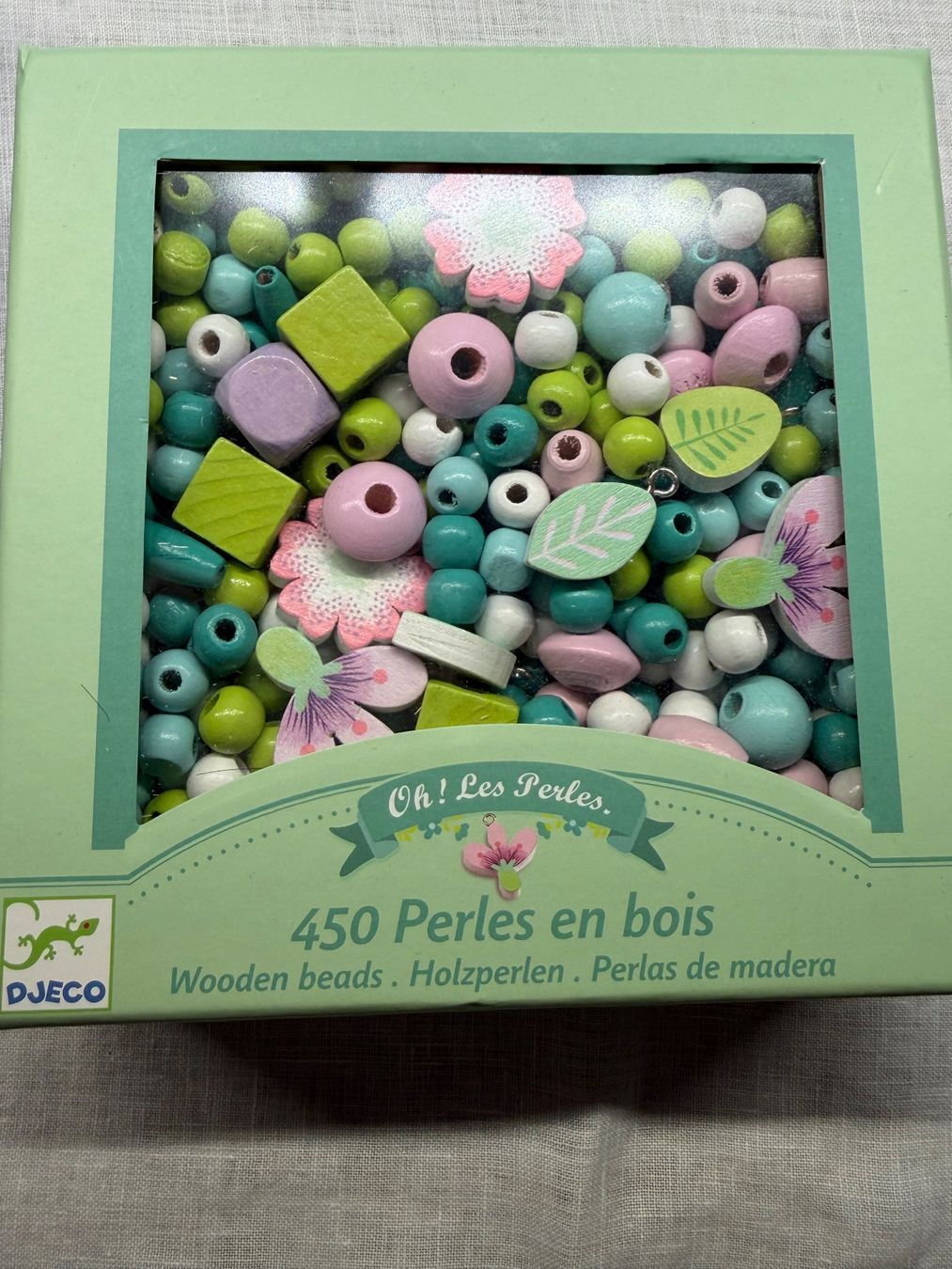 Perle (finte): DJECO Holzperlen 2 Sets grün - rosa – Nuovo (secondo la descrizione) da Brütten venduto da Rod816 1