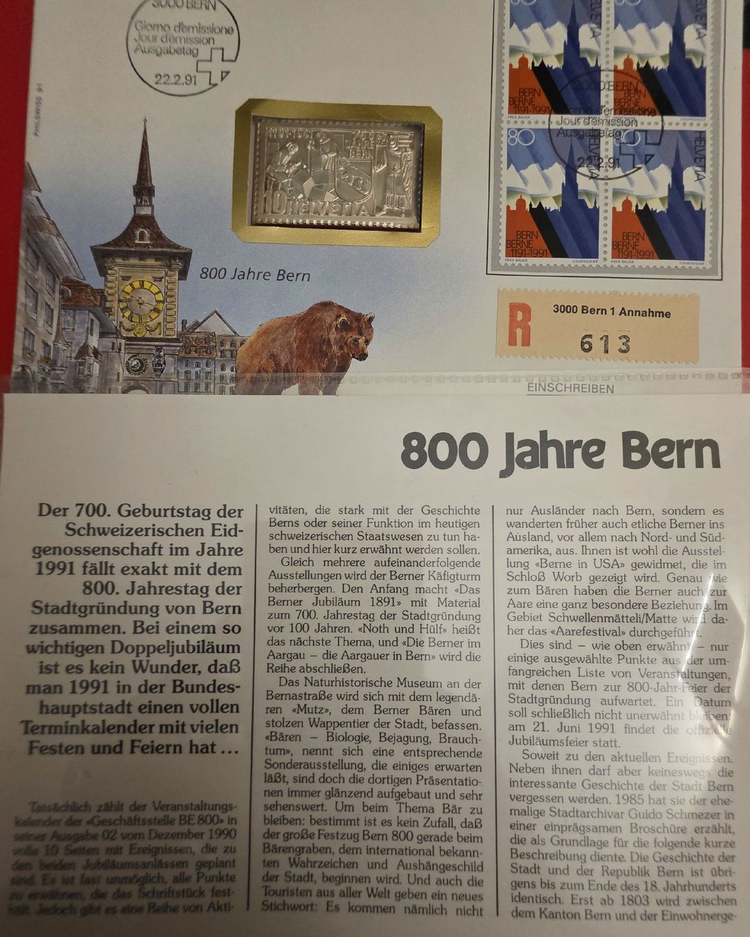 Medaillen: Numisbrief ( Silber )  – Gebraucht aus Bern von Kocholo 7