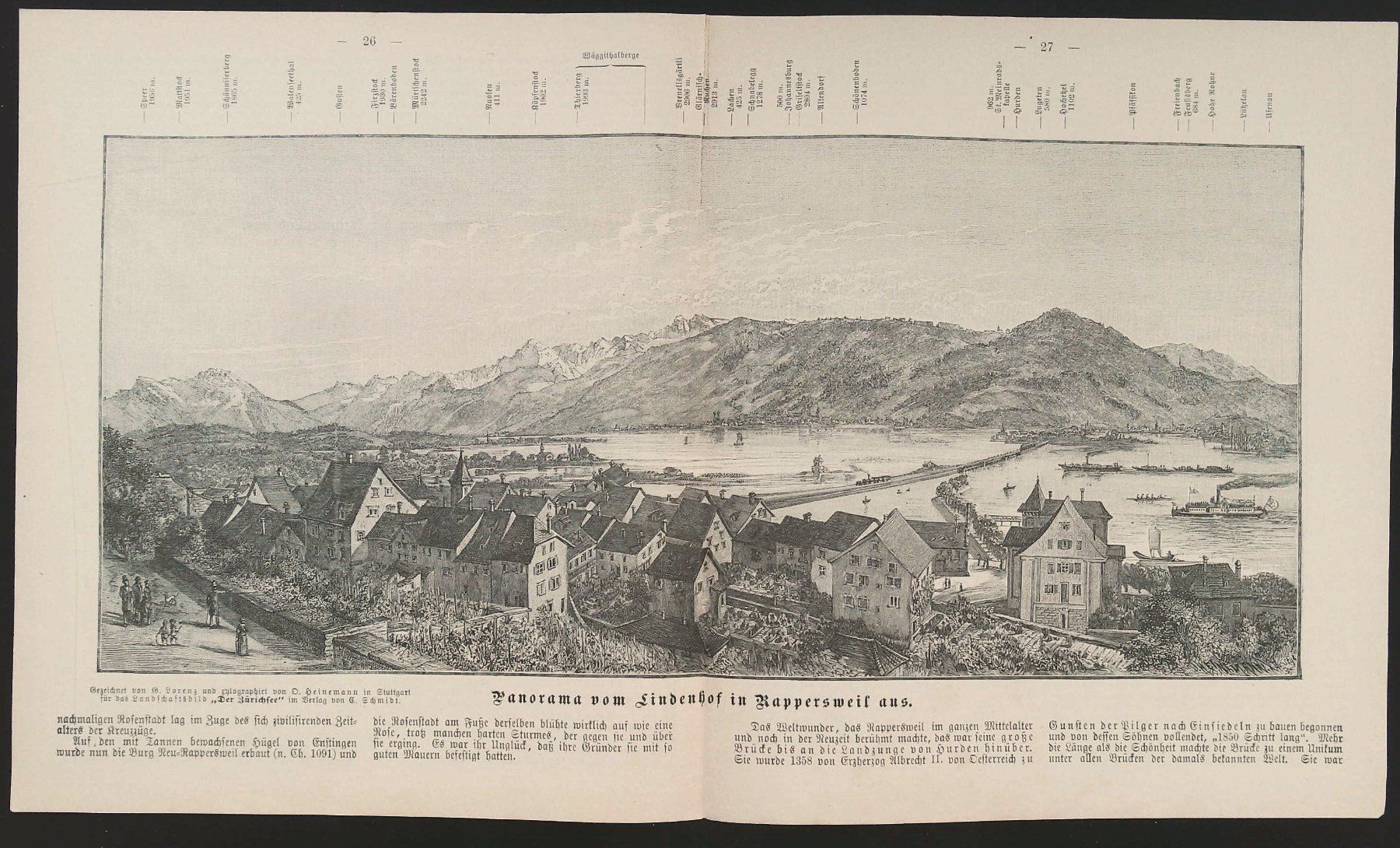 Stiche: Rapperswil Panorama Holzstich 1889 – Gebraucht aus Rafz von Helvet32