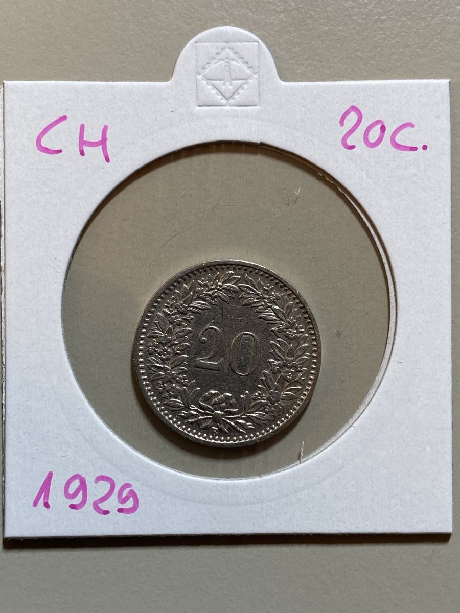 Alle Münzen: Suisse - 20 centimes - 1929 – Gebraucht aus Payerne von Mike1682