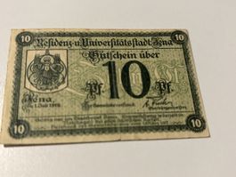 Historischer Gutschein Jena 10 Mark 1918 Notgeld selten