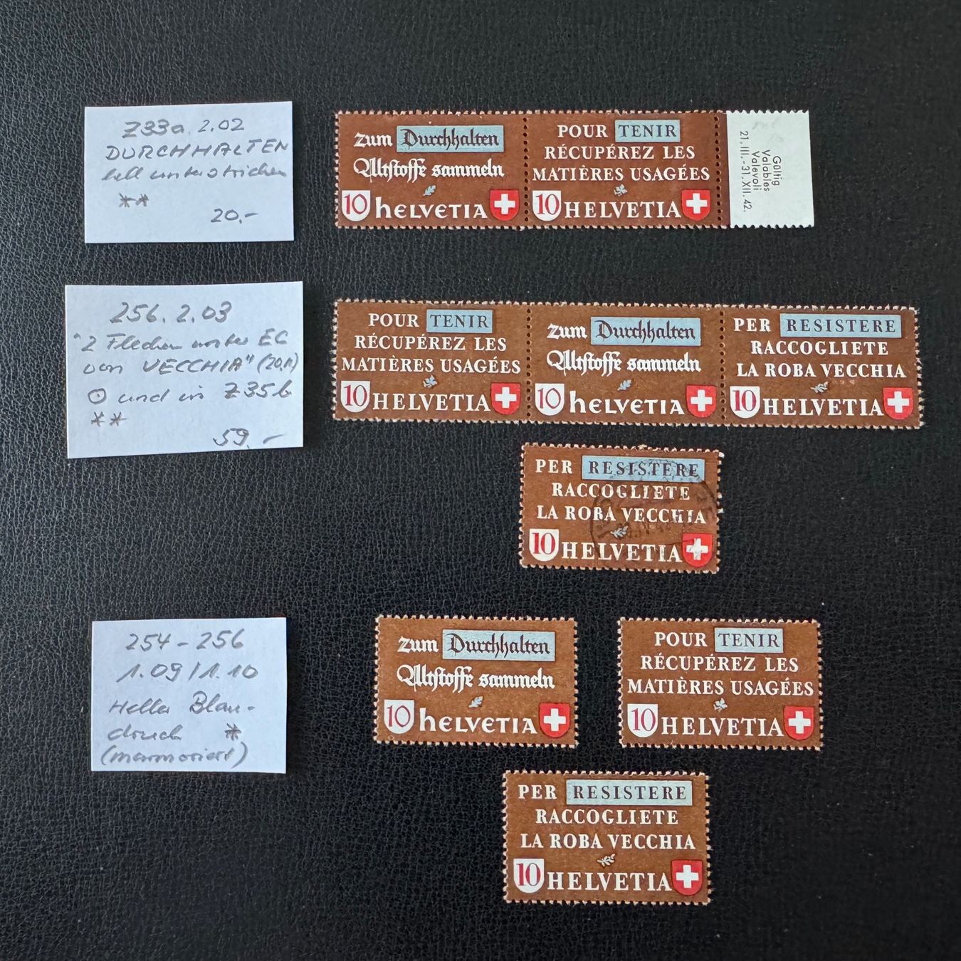Alle Briefmarken: Altstoffverwertung 1942, Abarten, postfrisch/ungebraucht – Gebraucht aus Stallikon von HILDECH1