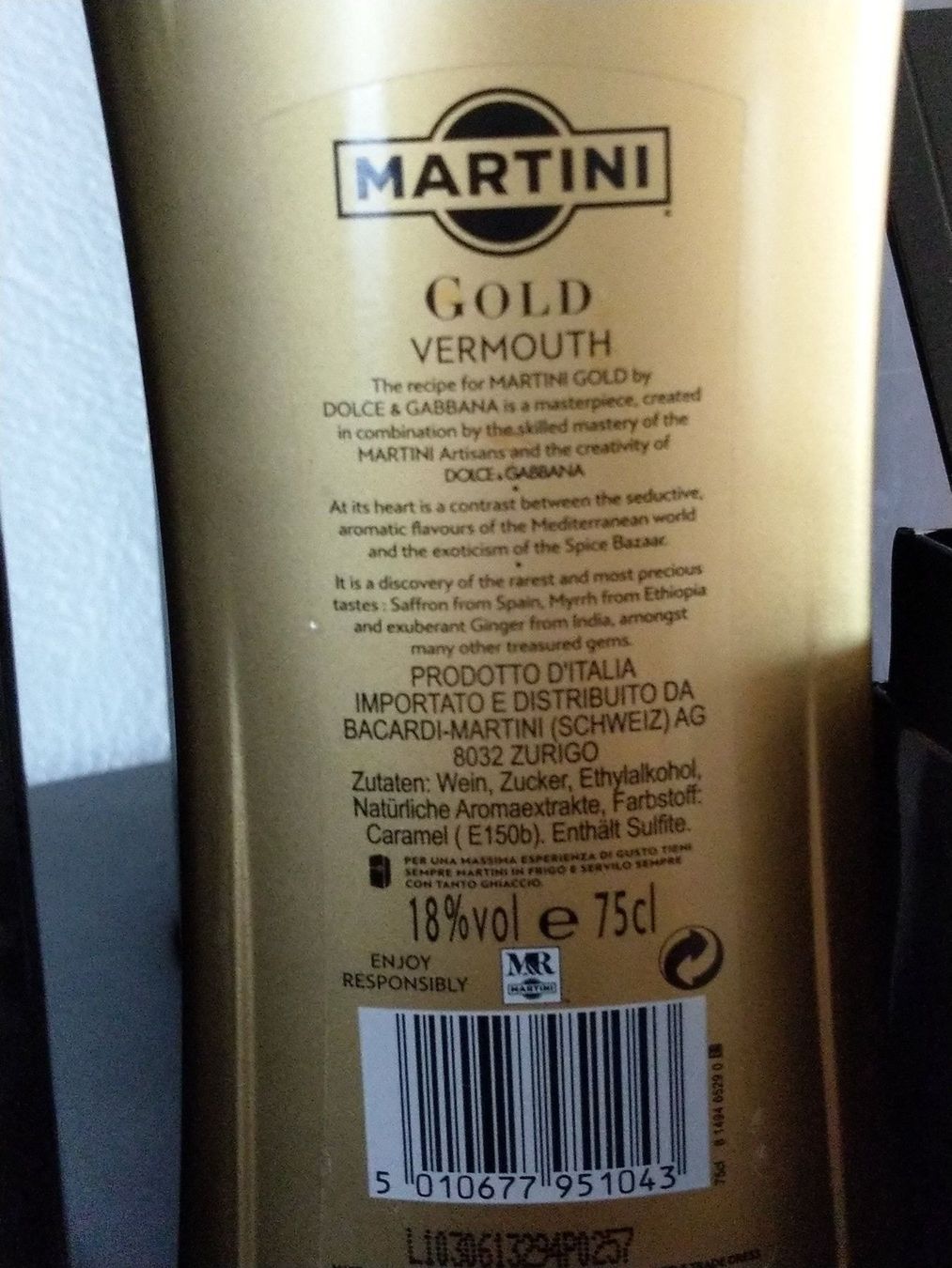 Martini Gold Dolce + Gabbana (Neuf avec emballage d'origine