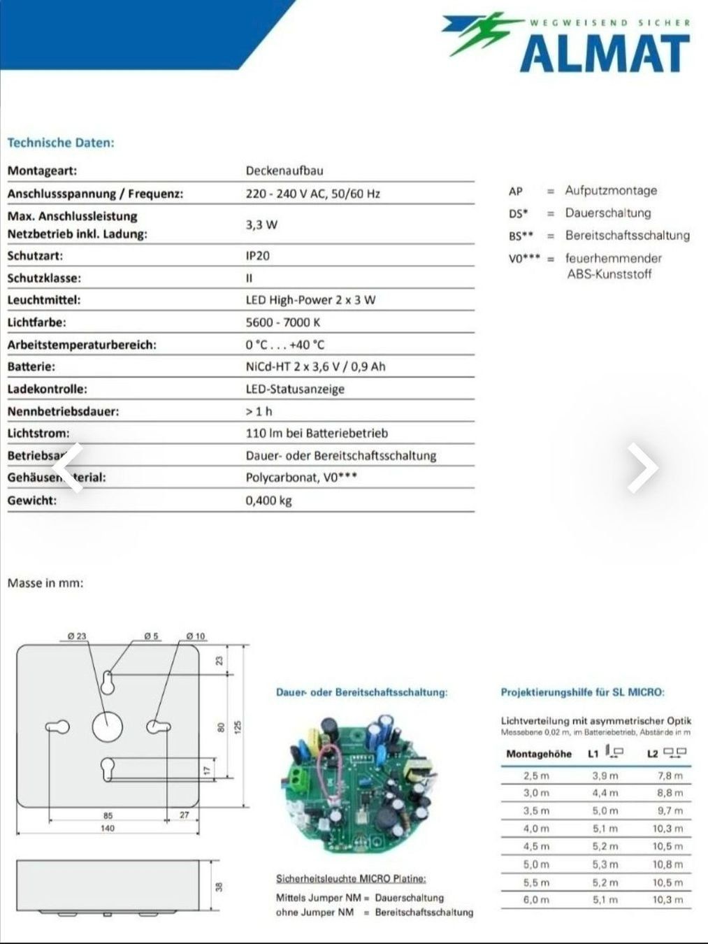 Lampade: Sicherheitsleuchte MICRO AP Not LED OHNE Batterie/AK – Usato da Zürich venduto da Alibaba1234 3