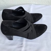 Damen Pumps Gr. 37 Schwarz Elastische Riemen Absatz 6 cm