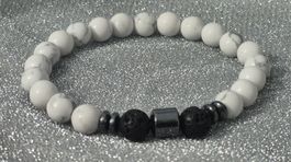 Bracciale pietre naturali, pietra Howlite e lavica