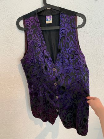 Vintage Weste Samt Gilet violett schwarz Gr. S / M / 38