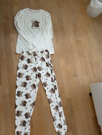 Damen Pyjama Terranova Bären Motiv weiss Grösse S