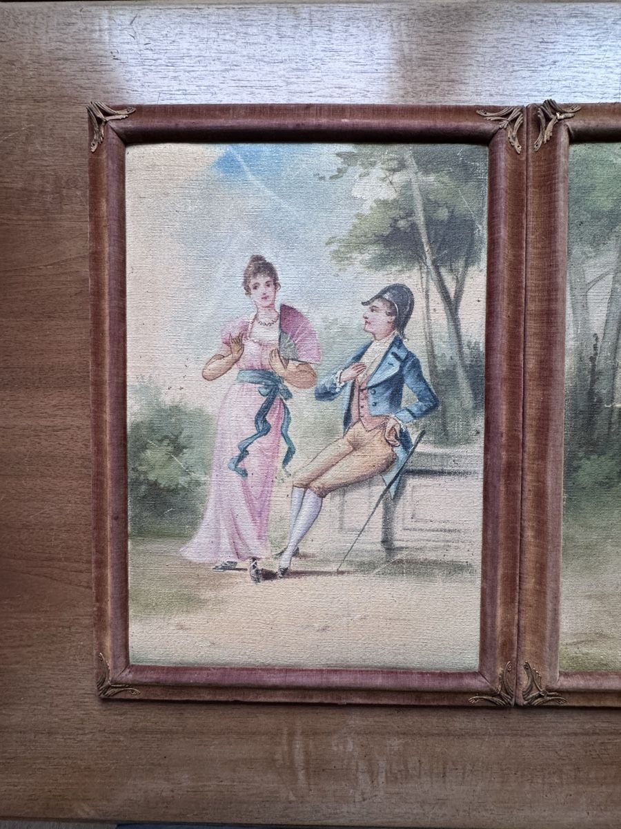 Foto & Immagini: 2 gestickte Bilder Dame und Kavalier Samtrahmen – Usato da Zürich venduto da 2013tg 1