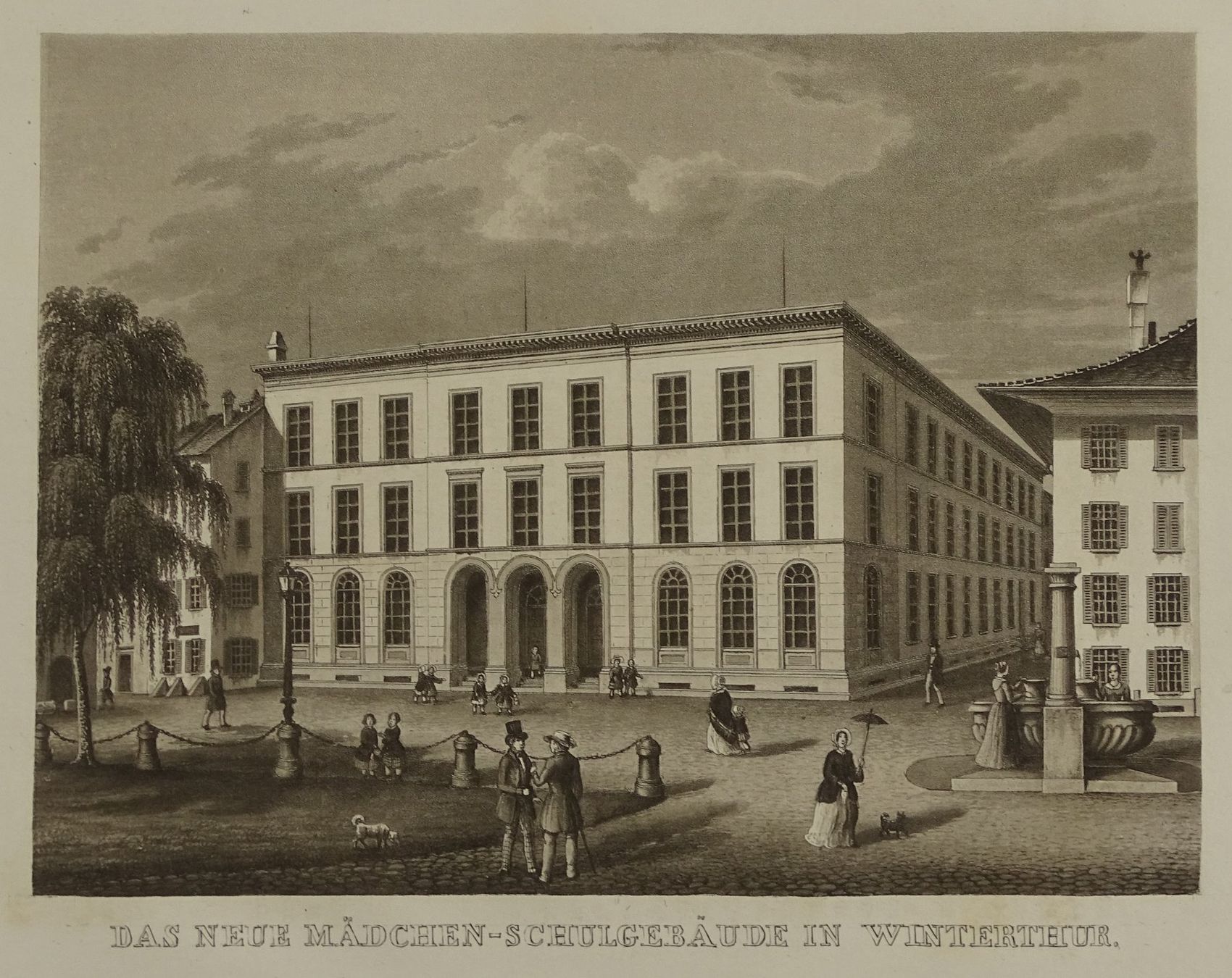 Incisioni: WINTERTHUR MÄDCHEN SCHULE AQUATINTA 1853 – Usato da Grüningen venduto da Kartensammler 1