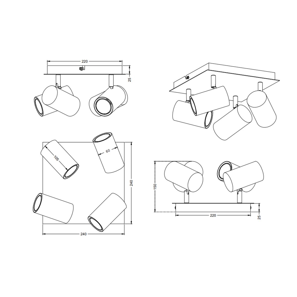 Lampade: Deckenstrahler, Quadratisch, 4er Spot – Nuovo (secondo la descrizione) da Kreuzlingen venduto da Smart-Light 4