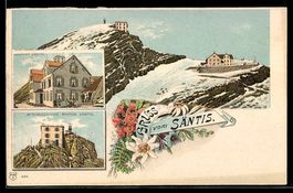 Litho Säntis, Gipfel mit Gasthof und Me