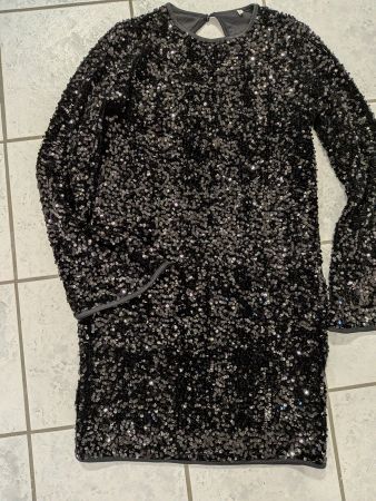 Kleid mit Pailletten schwarz langarm Gr 34-36
