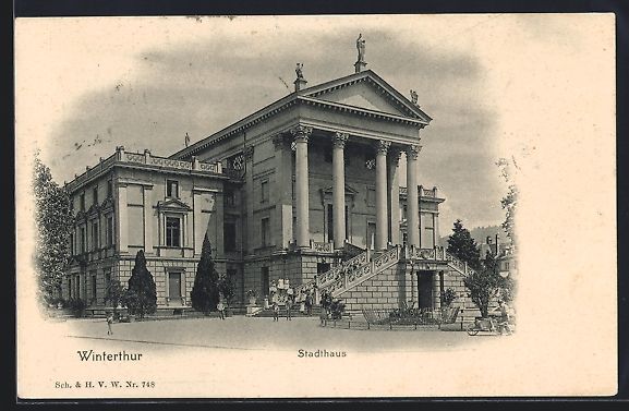 Cartoline postali: Winterthur, Passanten vor dem Stadthaus – Usato da Berlin venduto da bartko-reher