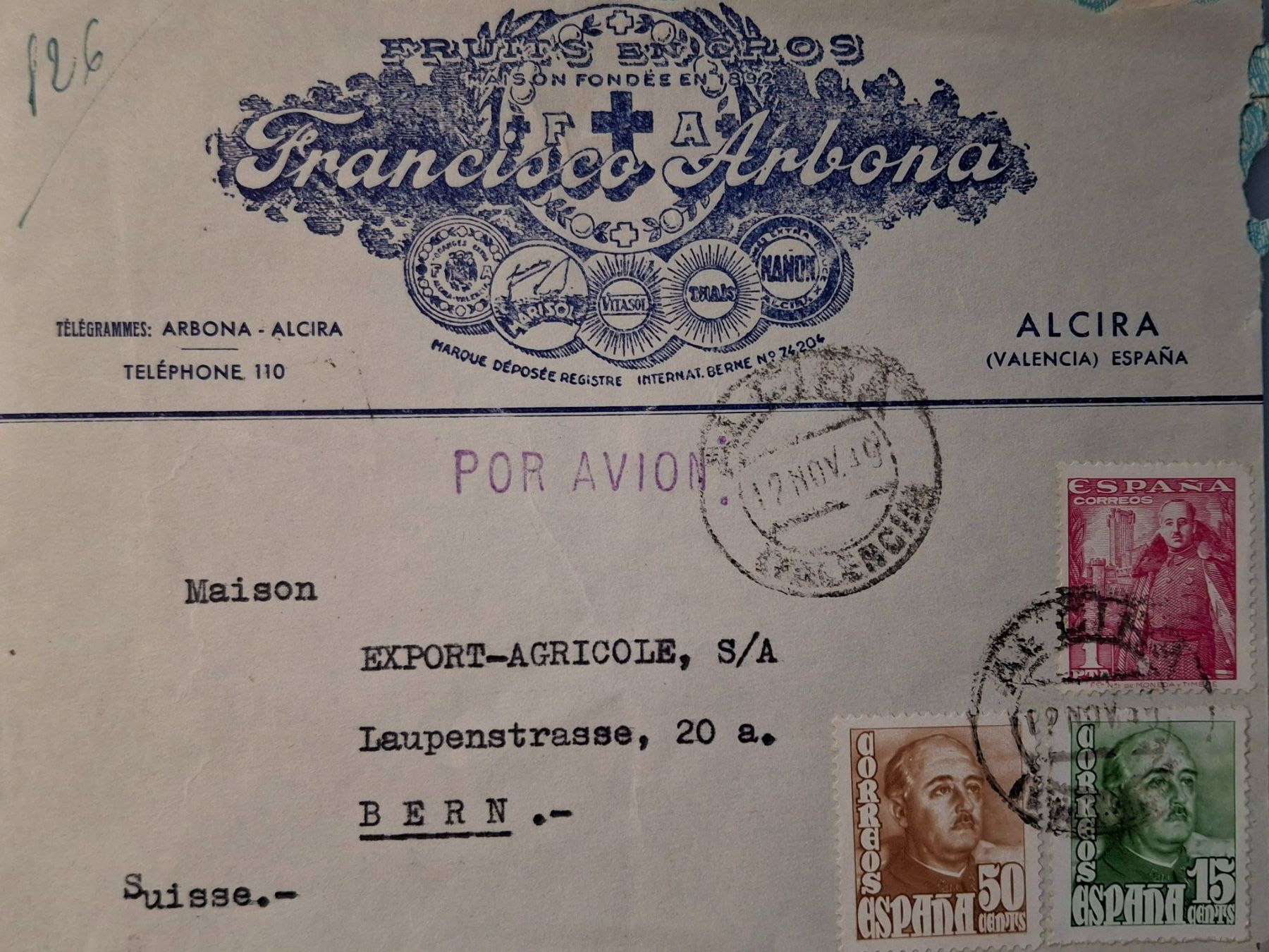 Alle Briefmarken: 2 seltene Briefumschläge an Export-Agricole in Bern – Gebraucht aus Bern von maximus365 2