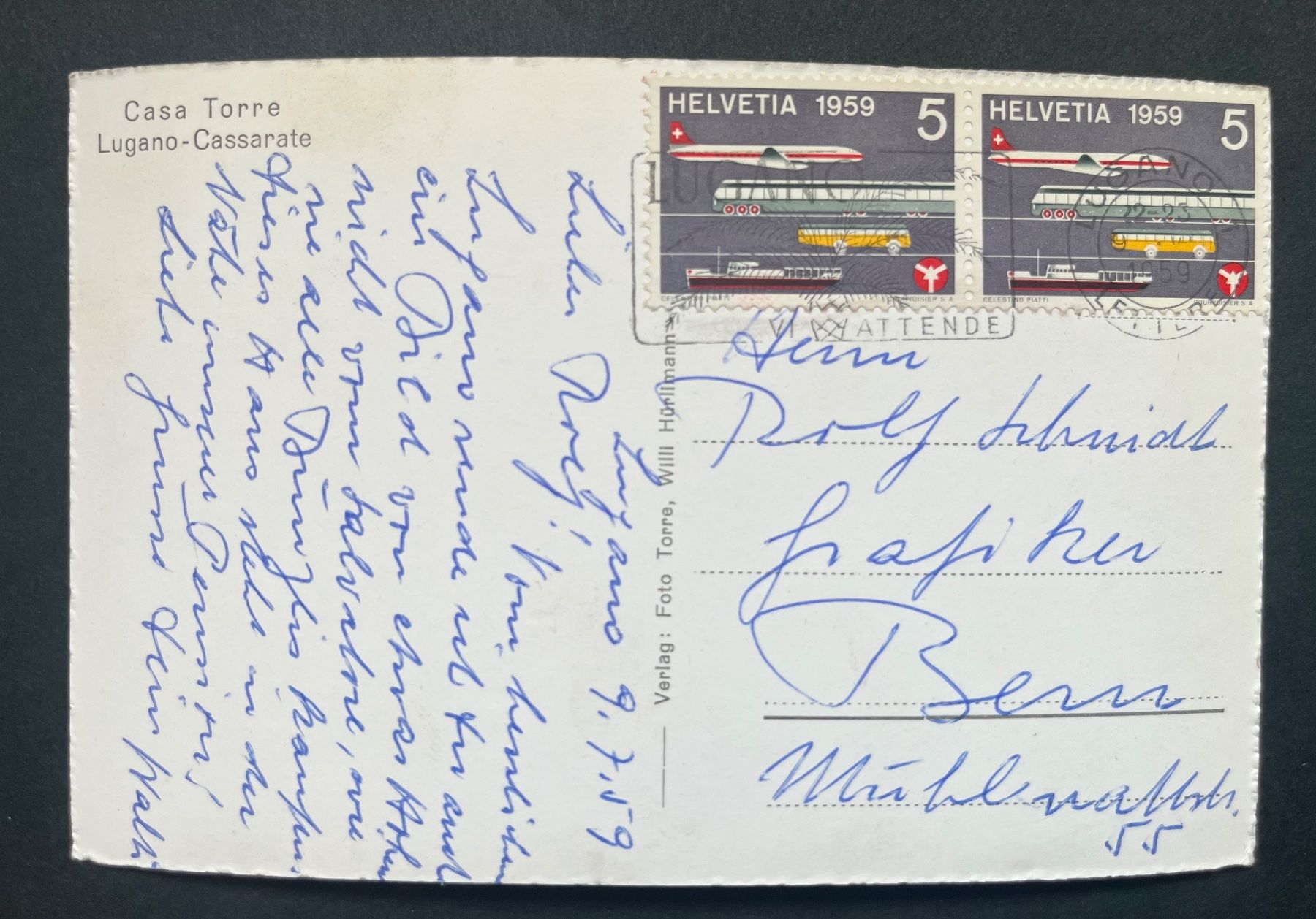 Cartoline postali: Casa Torre Lugano-Cassarate, ca. 1950 – Usato da Ostermundigen venduto da DaxKarten-75 1