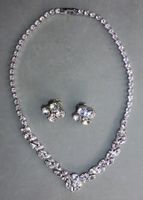 Halskette + Strass-Clips 50s Weiss / Collier et clips strass