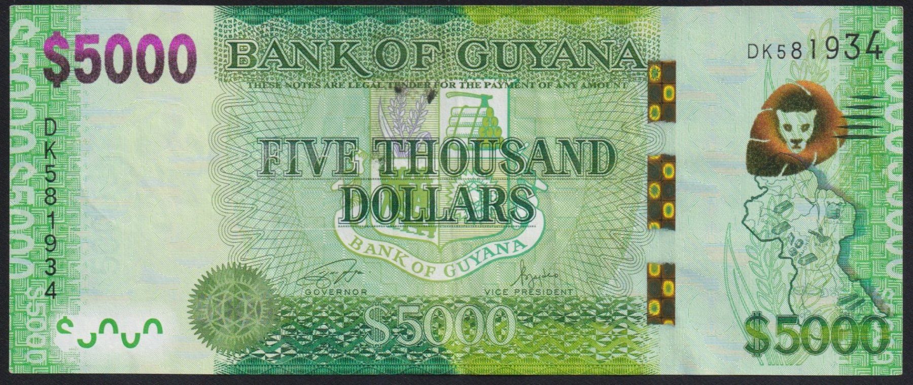 Banconote: Guyana 5000 Dollars 2020 – Usato da Brugg AG venduto da banknoten_muesli