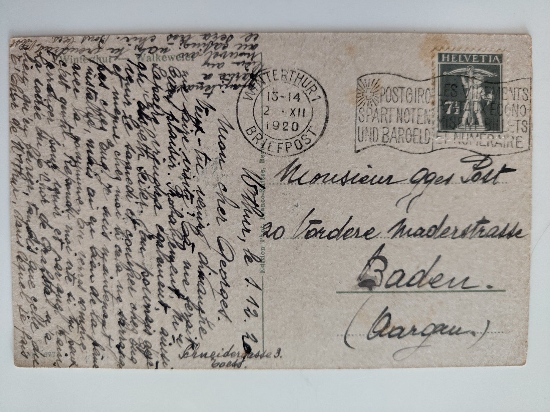 Cartoline postali: Walkenweier, Winterthur dat.  1920 – Usato da Ohmstal venduto da Lebensfreude05 1