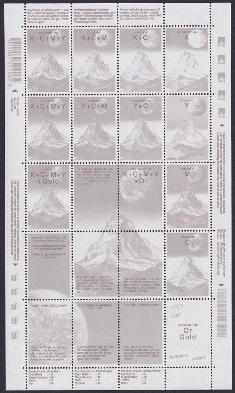 Alle Briefmarken: VIGNETTE, Bogen vom MATTERHORN in allen Farben. – Gebraucht aus Sursee von Luzernerraute 1