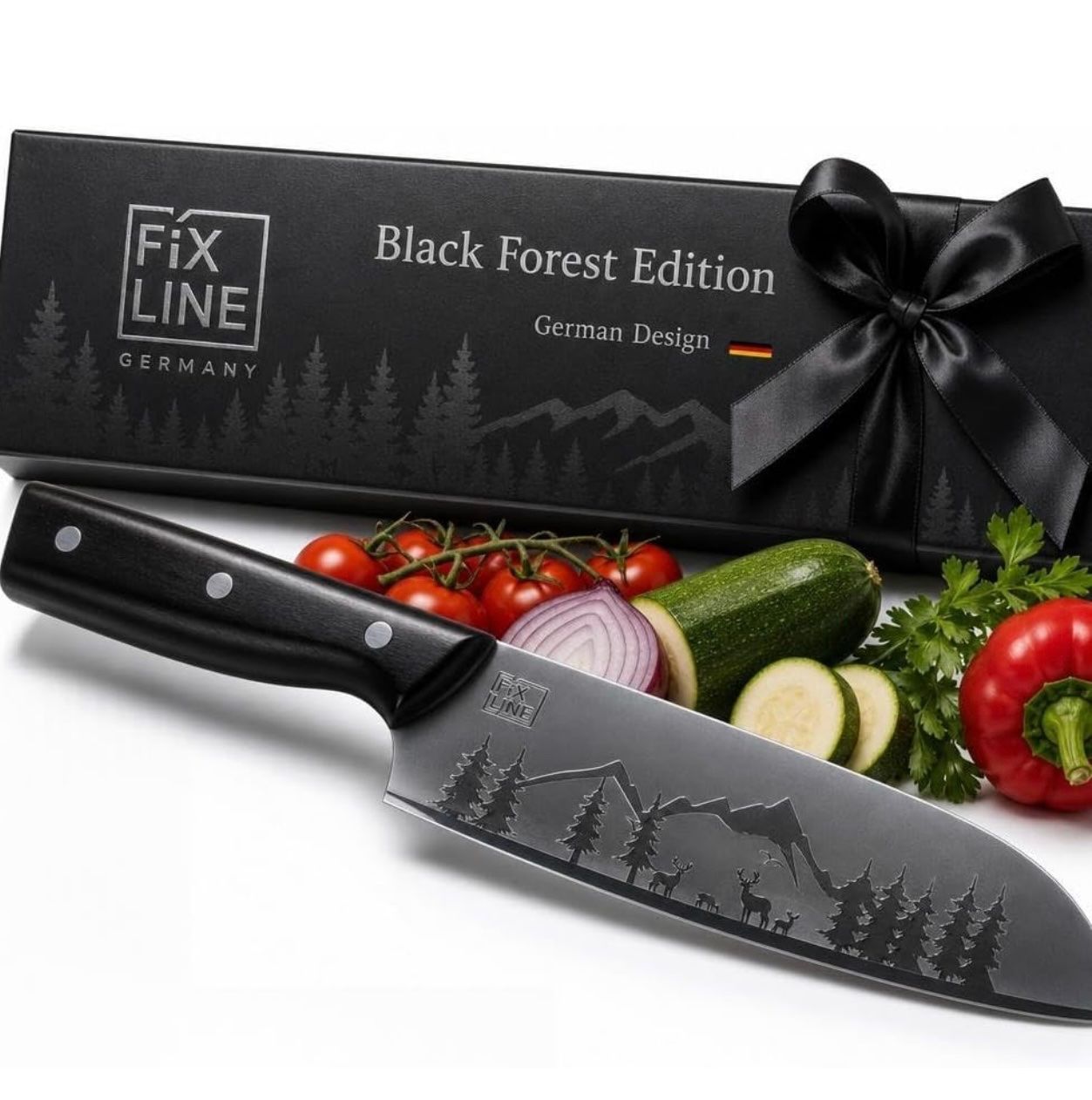 Coltelli da cucina: FIXLINE Santoku Messer 18cm BLACK FOREST EDITON – Nuovo e nell'imballaggio originale da Basel venduto da Seifehuesli