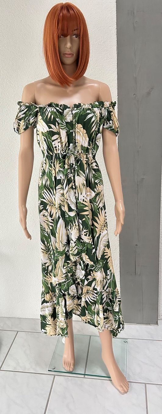 Kleider: Off-Shoulder Summer Dress with Tropical Leaf Print - Size S – Neu (gemäss Beschreibung) aus Saland von ele_vc96
