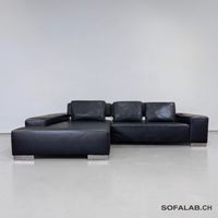 Ewald Schillig Ecksofa aus schwarzem Nappaleder