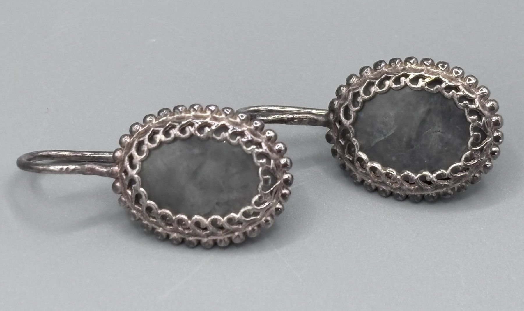 Orecchini pendenti & Orecchini a lobo: 925 Silber Ohrringe Vintage Boho Ethno mit grauem Stein – Usato da Brunnen venduto da mel_79gf 1