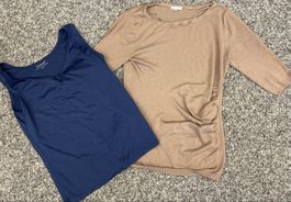 Top/Shirt Set: Dunkelblaues Top und Beiges Shirt, M