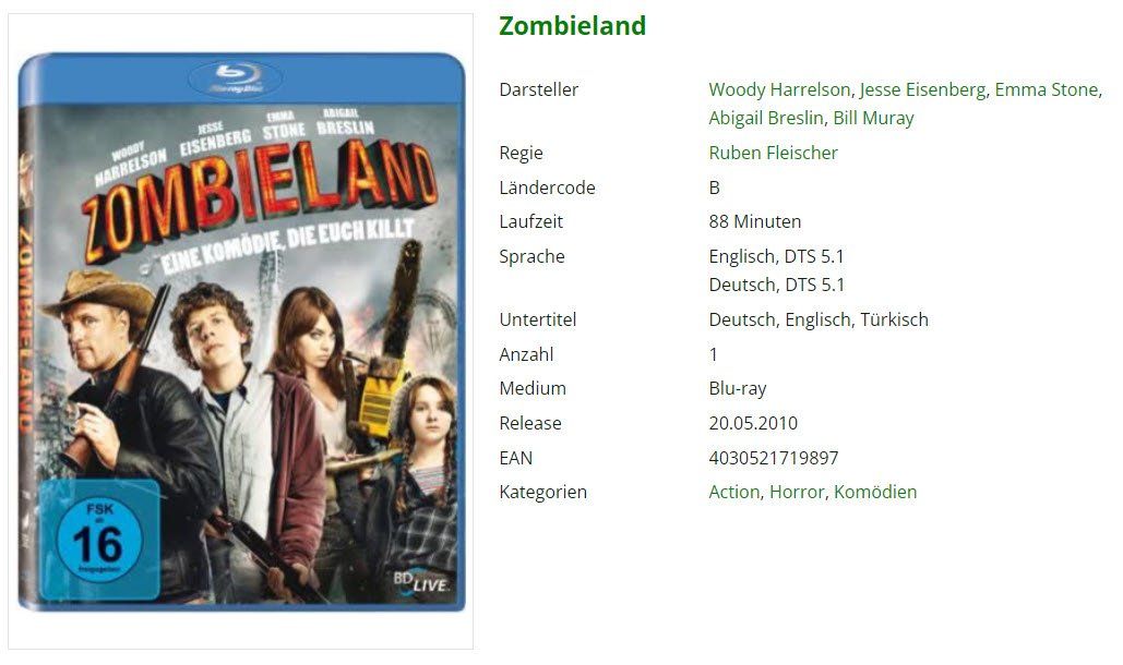 Alle DVDs: Zombieland (Bluray) – Gebraucht aus Buchrain von Sssschaller
