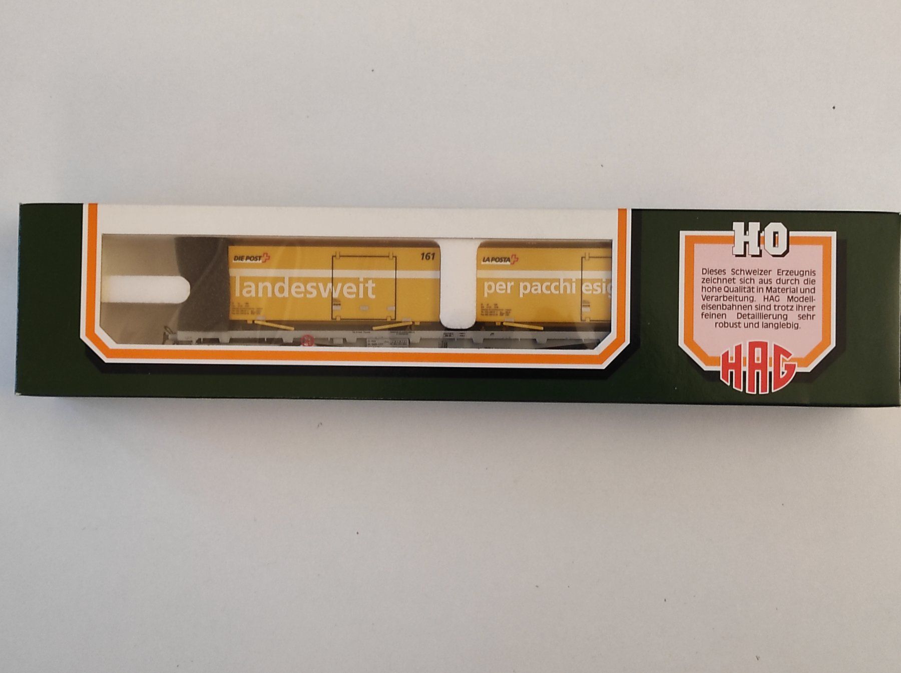 Hag Modellini di ferrovie: SBB Flachwagen Sgss mit 2 Postcontainer von Hag H0, WS – Nuovo e nell'imballaggio originale da La Chaux-de-Fonds venduto da Kat2019 3