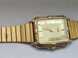 Elegante Q&Q Uhr Gold Vintage Retro Stil Armbanduhr